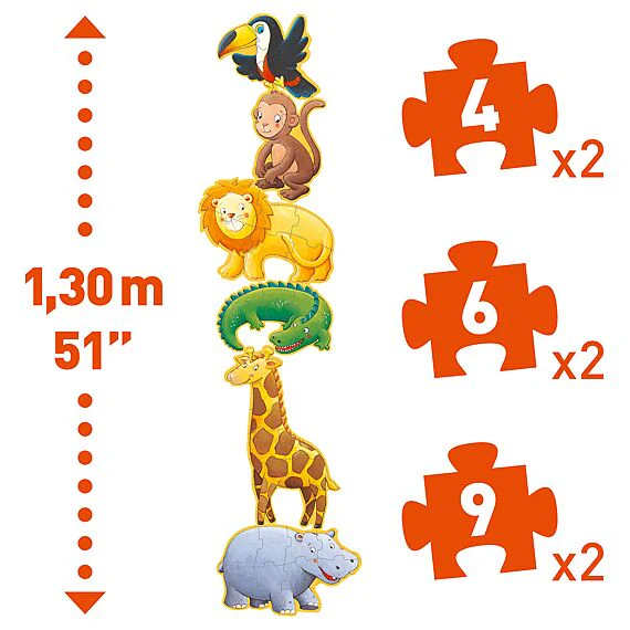 Set met 6 grote puzzels Ouistiti & Vrienden - 4 - 9 Stukjes - Image 5
