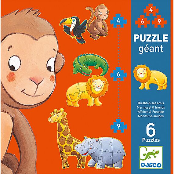 Set met 6 grote puzzels Ouistiti & Vrienden - 4 - 9 Stukjes - Image 6