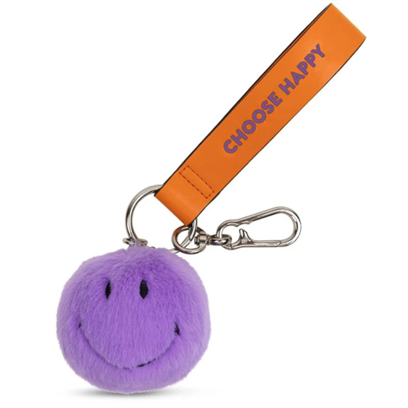 Sleutelhanger Smiley ECO Fuzzy Bag Charm Dark Purple - 7 cm