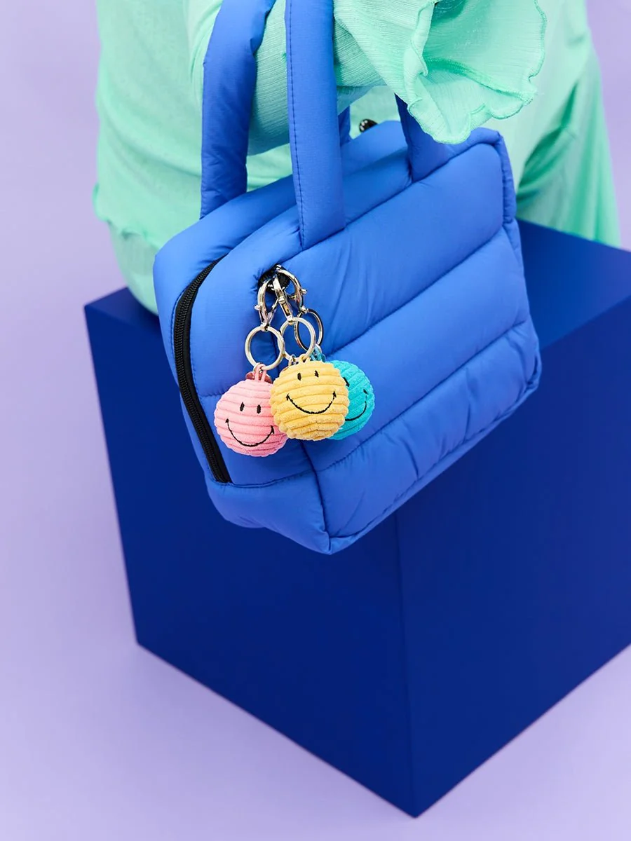 Sleutelhanger Smiley Keychain ECO Corduroy Teal - 4,5 cm - Image 2