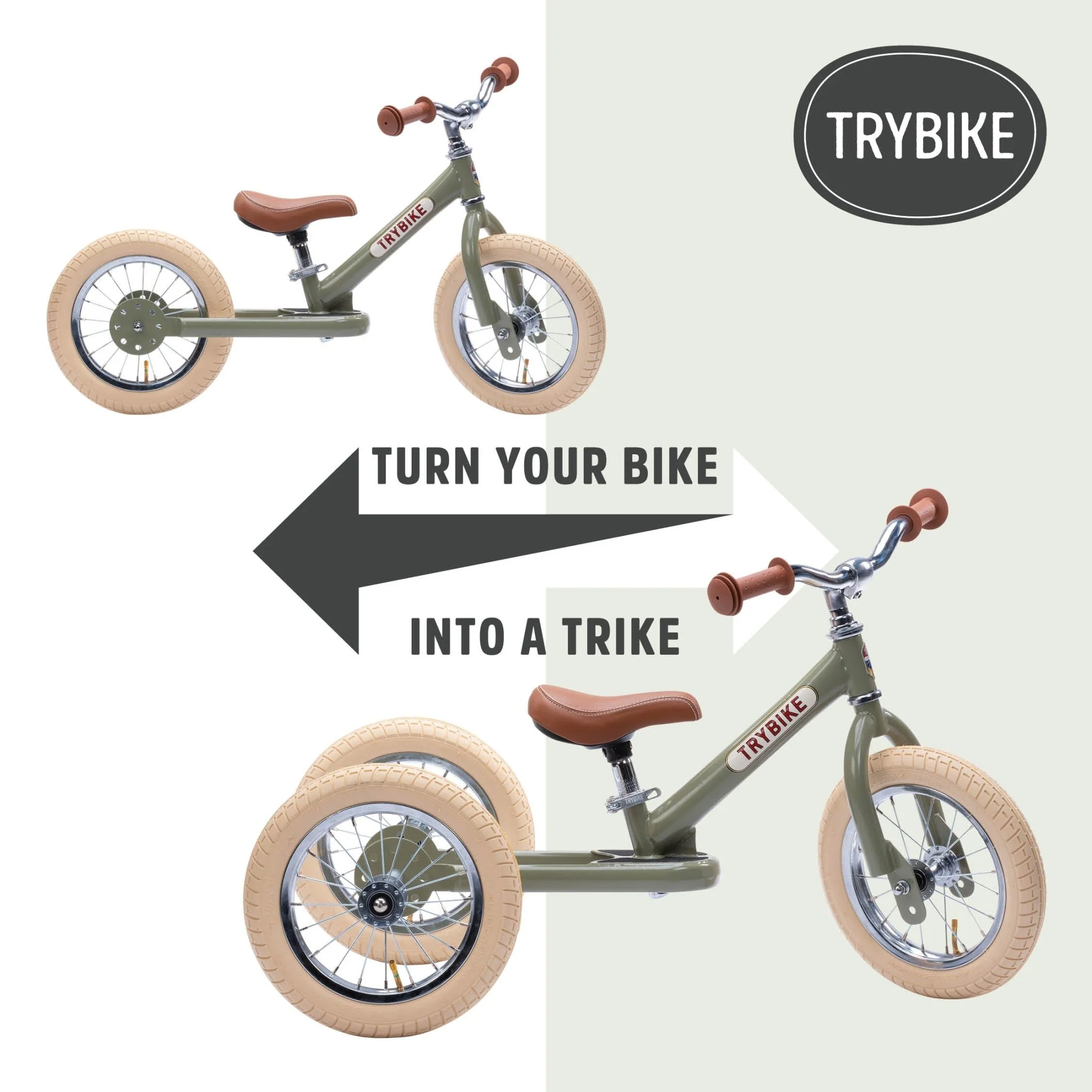 Stalen Driewieler Trybike 2-in-1 Steel Bike Vintage Matt Cream - Image 11