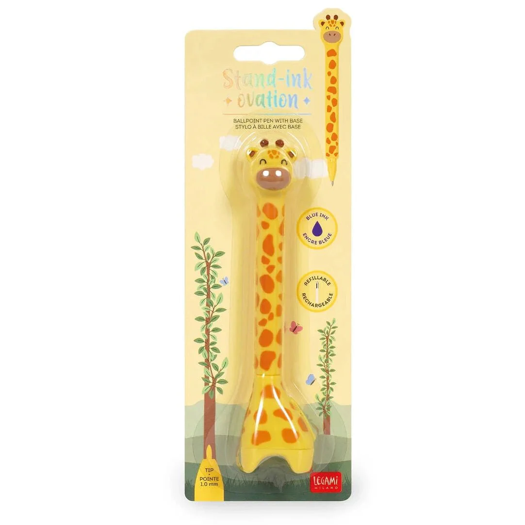 Balpen Stand-Ink Ovation - Ballpoint Pen With Base - Giraffe - 1 Mm - Blue Ink - Image 3