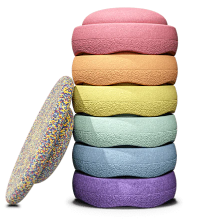 Stapelstein Rainbow Set Pastel - set van 6 + 1 balansbord Confetti