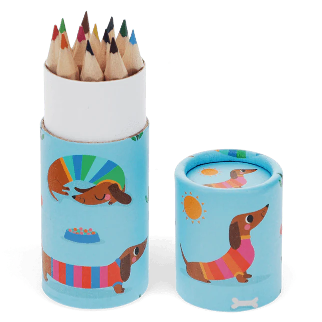Tube met 12 kleurpotloodjes - Sunny Sausage Dog