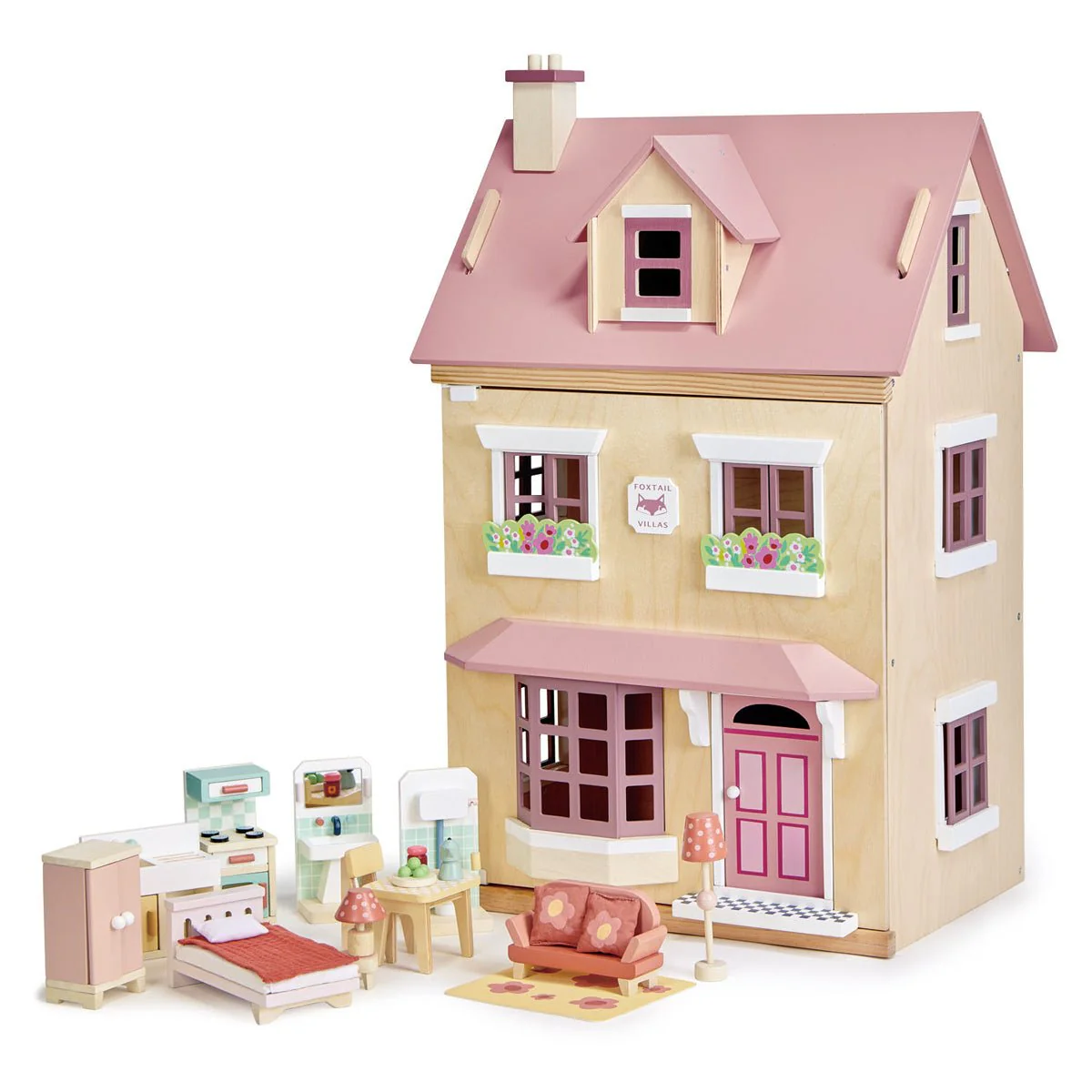 Houten poppenhuis Foxtail Villa met set meubels