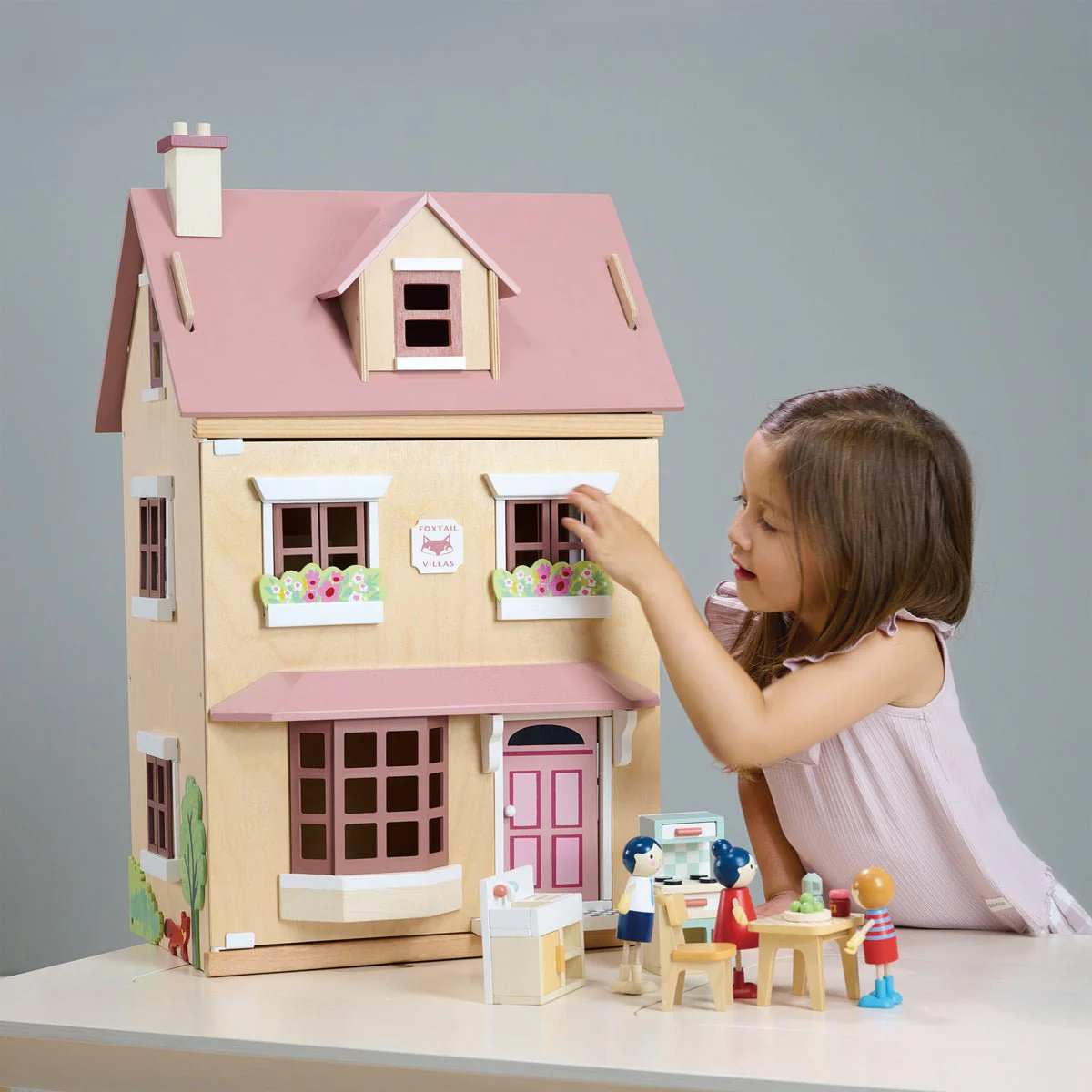 Houten poppenhuis Foxtail Villa met set meubels - Image 2
